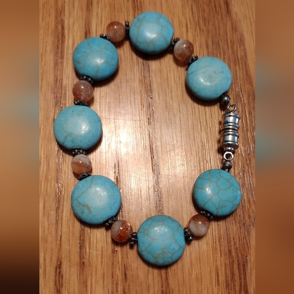 Turquoise and rose quartz magnetic bracelet - Picture 5 of 16